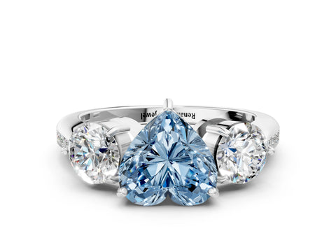 White gold Three-Stone Fancy Blue Heart Cut Diamond Channel Set Engagement Ring with Prong Setting_12