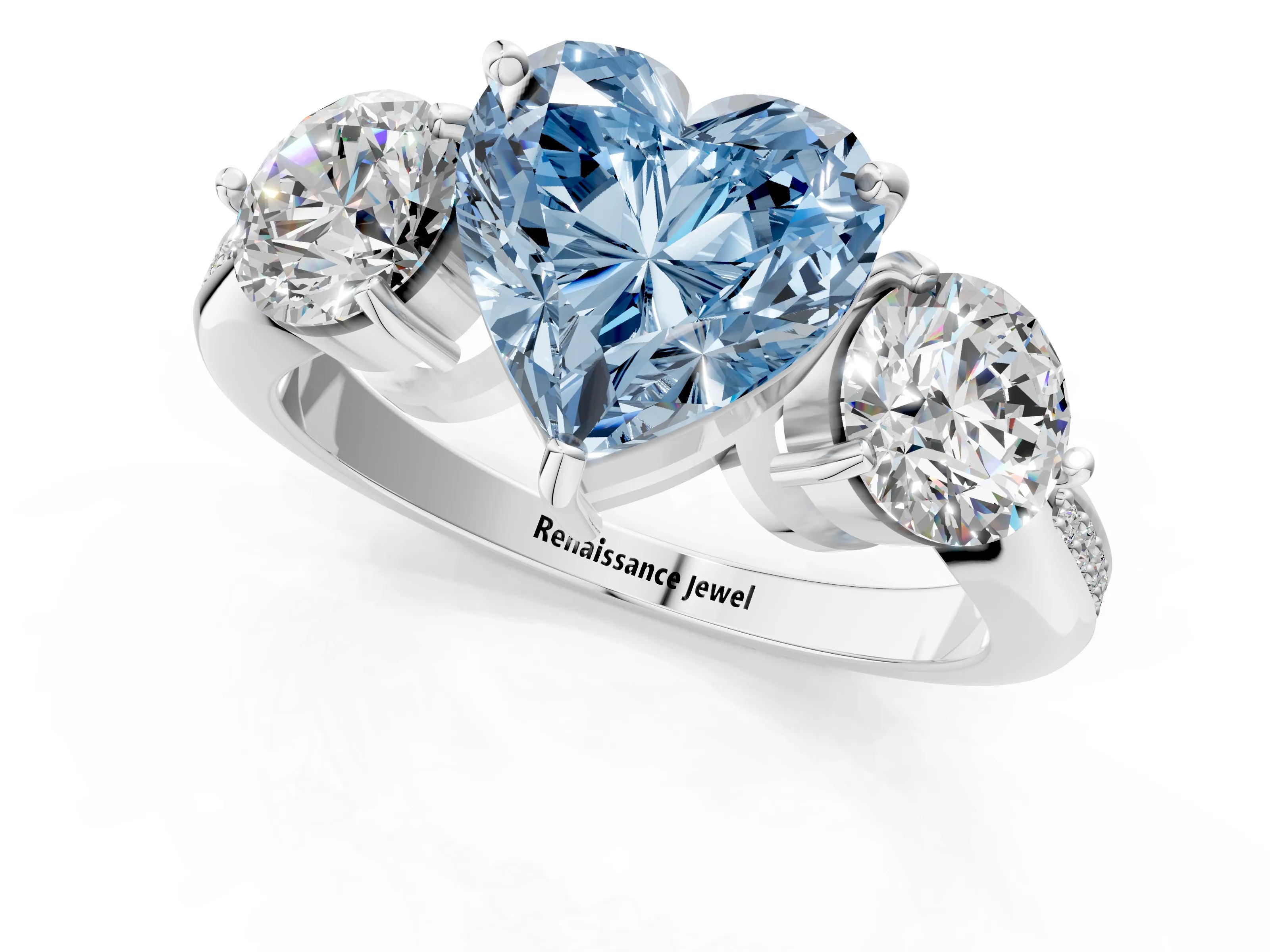 White gold Three-Stone Fancy Blue Heart Cut Diamond Channel Set Engagement Ring with Prong Setting_13