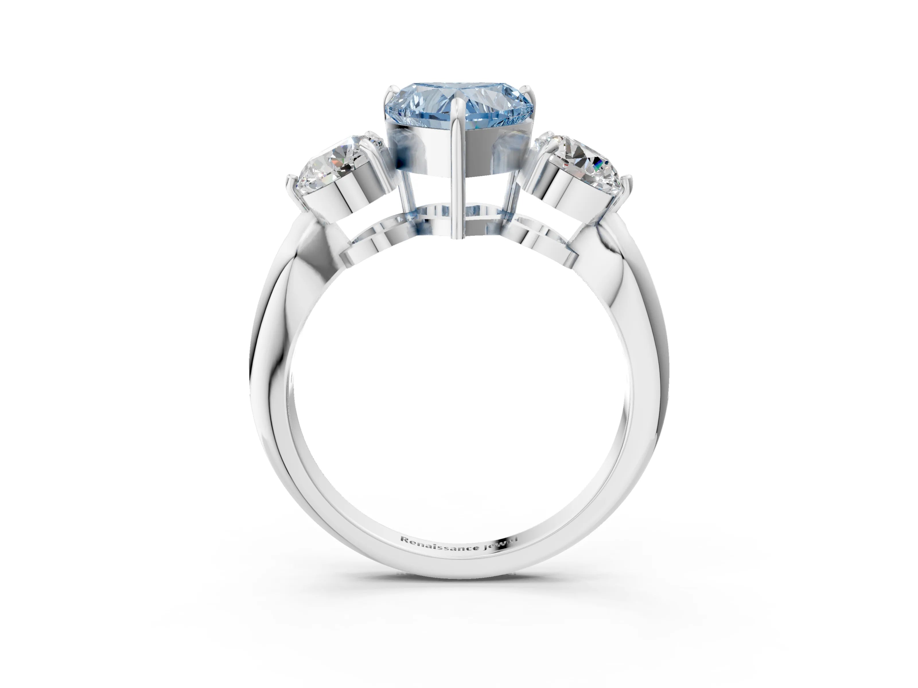 White gold Three-Stone Fancy Blue Heart Cut Diamond Channel Set Engagement Ring with Prong Setting_15
