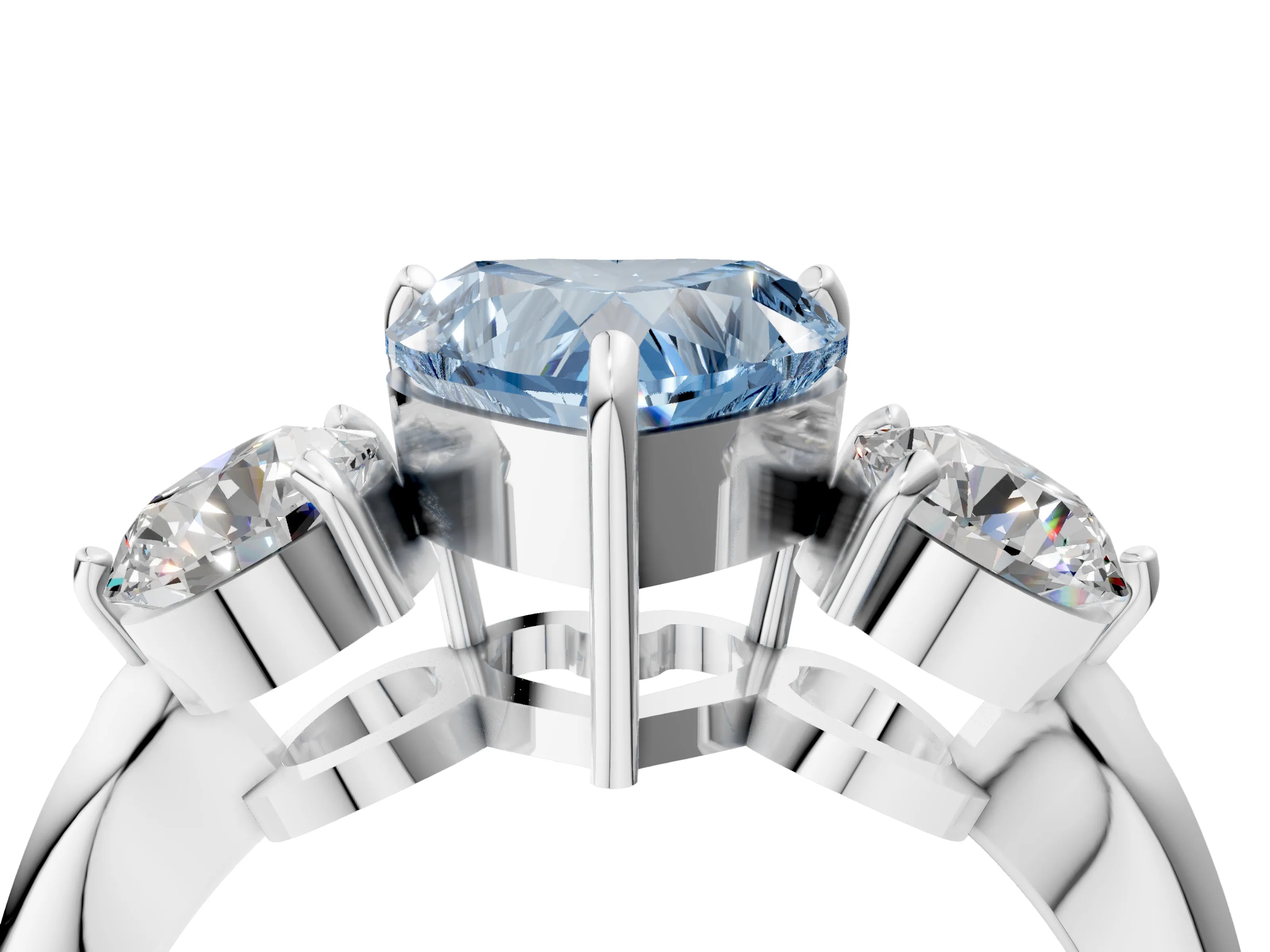 White gold Three-Stone Fancy Blue Heart Cut Diamond Channel Set Engagement Ring with Prong Setting_16