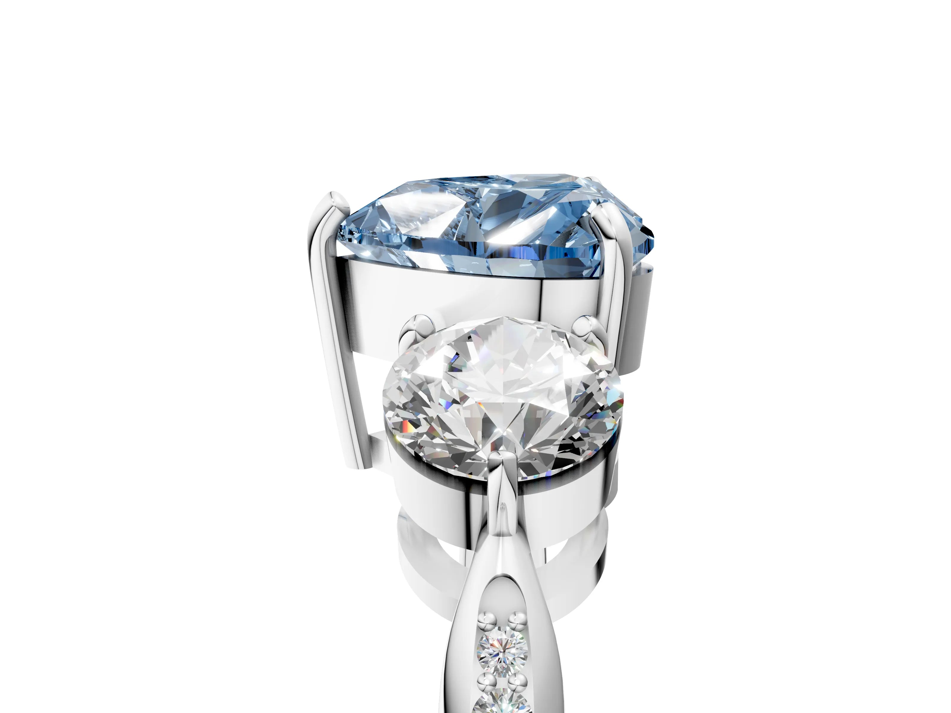 White gold Three-Stone Fancy Blue Heart Cut Diamond Channel Set Engagement Ring with Prong Setting_17