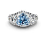 White gold Three-Stone Fancy Blue Heart Cut Diamond Engagement Ring with Pave Band and Prong Setting_12