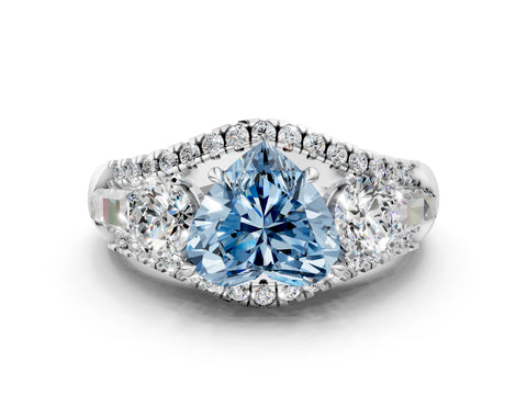 White gold Three-Stone Fancy Blue Heart Cut Diamond Engagement Ring with Pave Band and Prong Setting_12