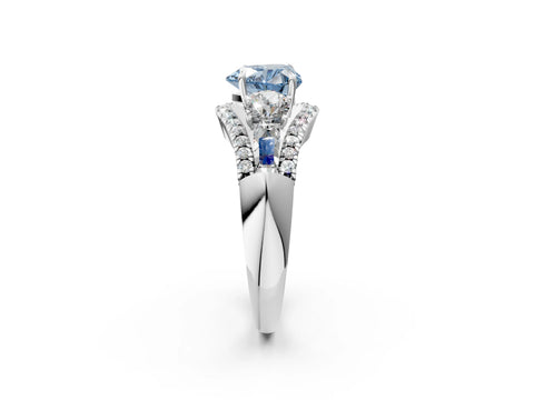 White gold Three-Stone Fancy Blue Heart Cut Diamond Engagement Ring with Pave Band and Prong Setting_14