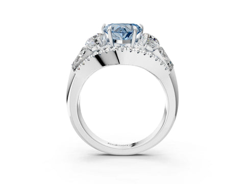 White gold Three-Stone Fancy Blue Heart Cut Diamond Engagement Ring with Pave Band and Prong Setting_15