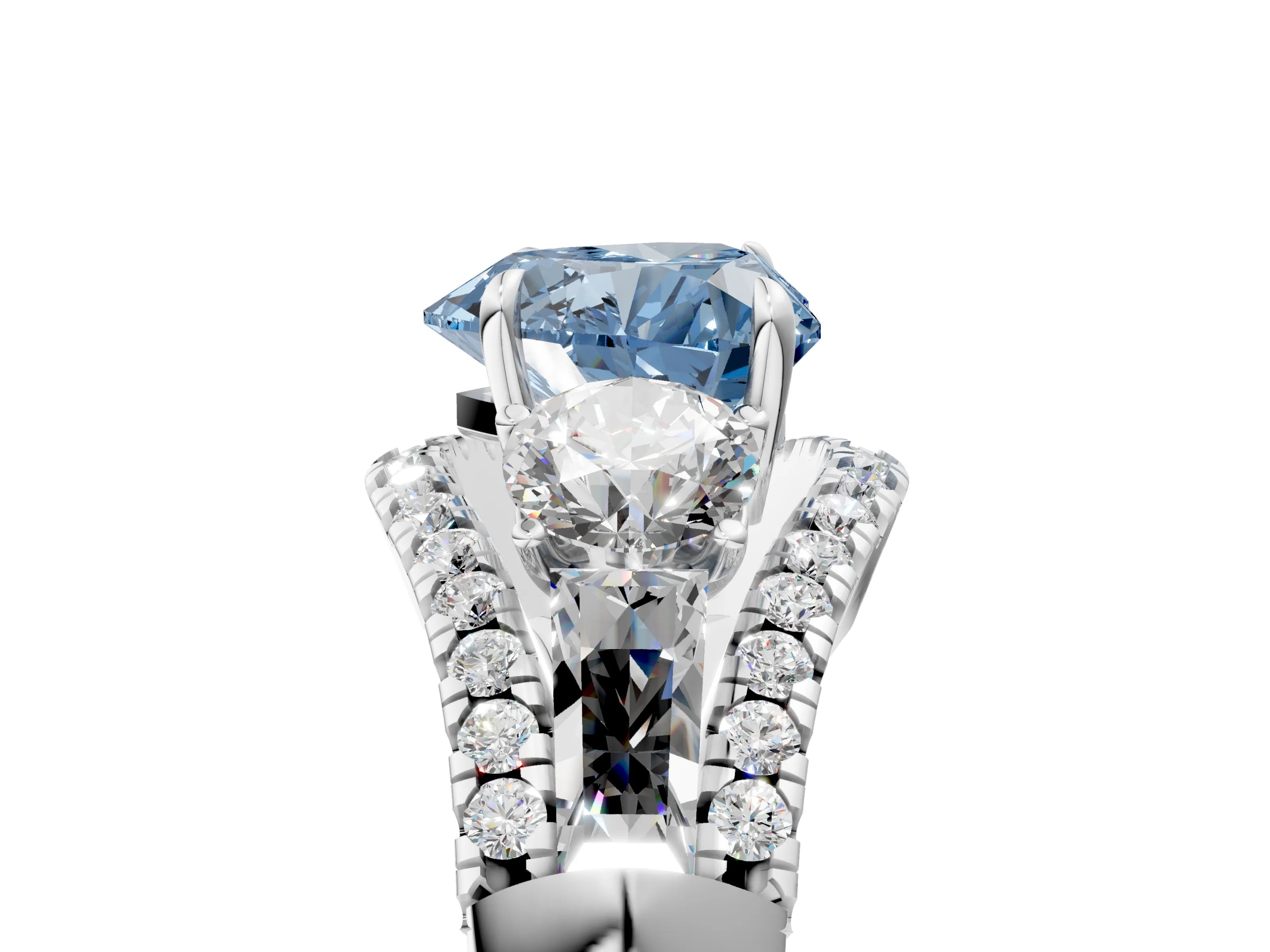 White gold Three-Stone Fancy Blue Heart Cut Diamond Engagement Ring with Pave Band and Prong Setting_17