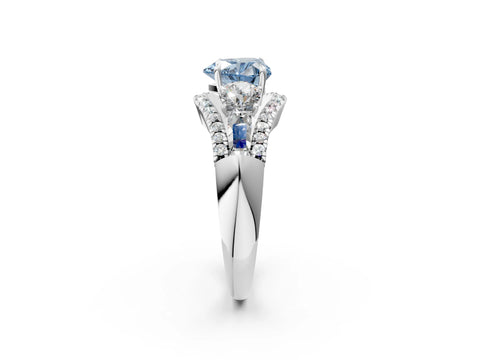 White gold Three-Stone Fancy Blue Heart Cut Diamond Engagement Ring with Pave Band and Prong Setting_2
