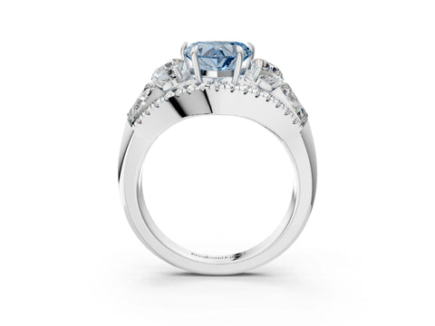 White gold Three-Stone Fancy Blue Heart Cut Diamond Engagement Ring with Pave Band and Prong Setting_3