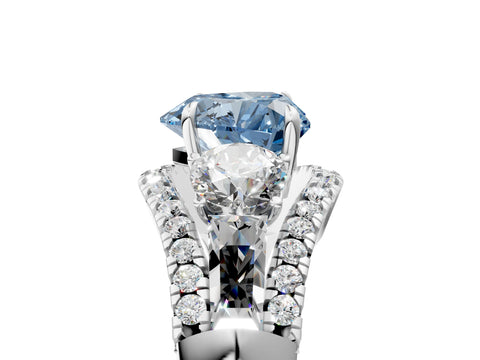 White gold Three-Stone Fancy Blue Heart Cut Diamond Engagement Ring with Pave Band and Prong Setting_5
