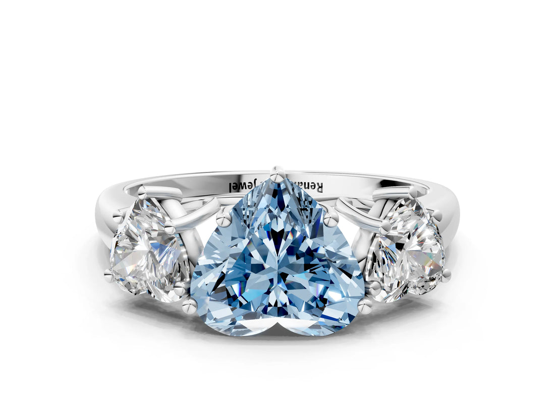 White gold Three-Stone Fancy Blue Heart Cut Diamond Engagement Ring with Prong Setting_15