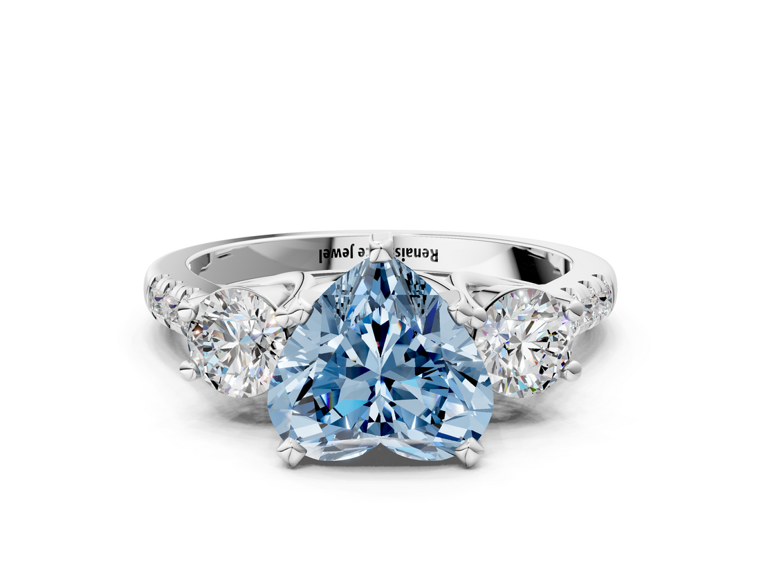 White gold Three-Stone Fancy Blue Heart  Cut Diamond Pavé Band with Four-Prong Setting_28