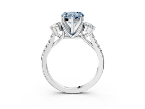 10K White Gold Three-Stone 2.00 Carat Blue VS2 Heart Diamond Pavé Band with Four-Prong Setting
