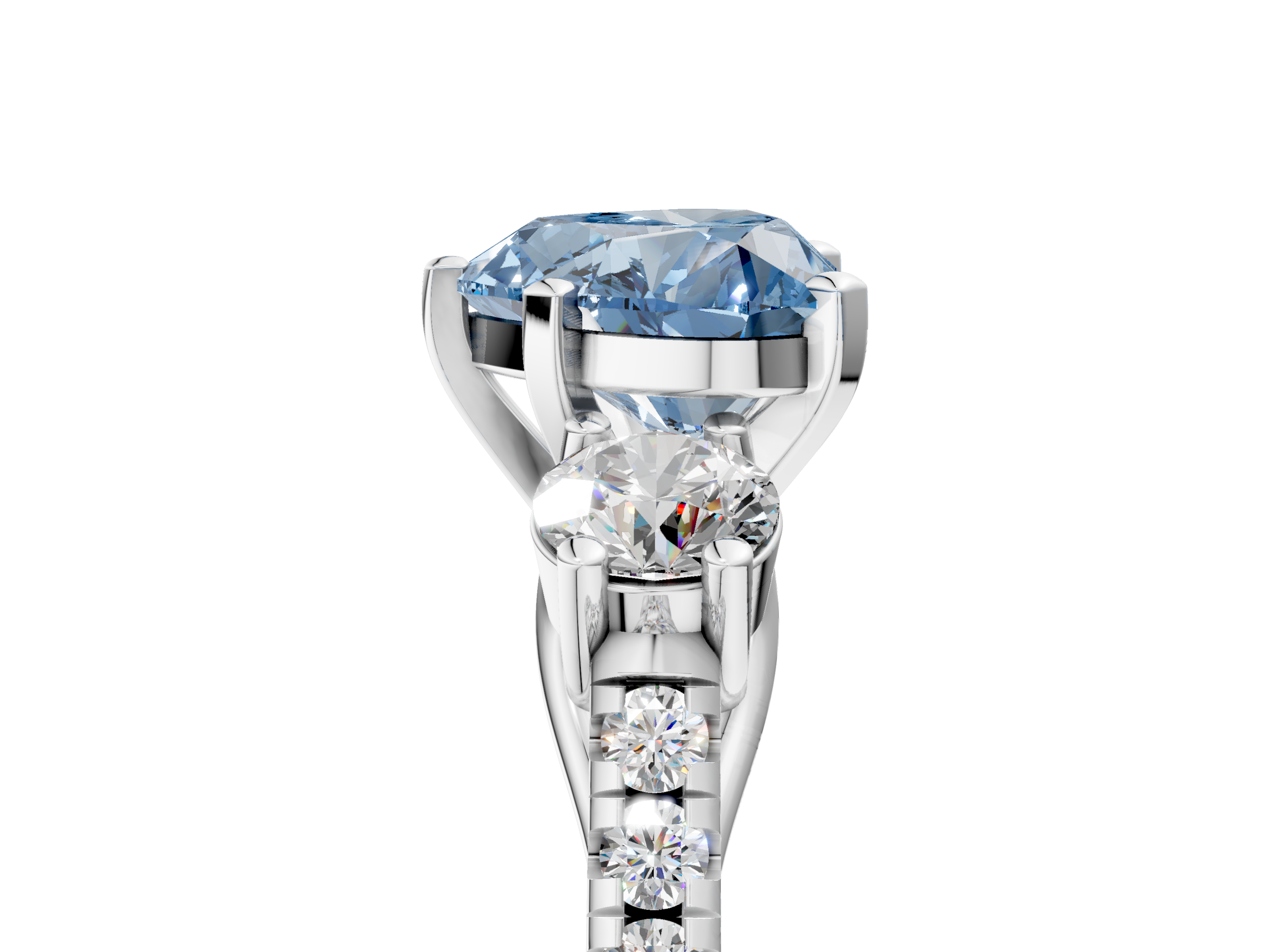 White gold Three-Stone Fancy Blue Heart  Cut Diamond Pavé Band with Four-Prong Setting_33