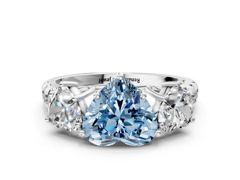 White gold Three-Stone Fancy Blue Heart Cut Diamond Pavé Band with Prong Setting_12
