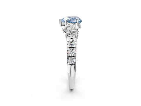 White gold Three-Stone Fancy Blue Heart Cut Diamond Pavé Band with Prong Setting_14