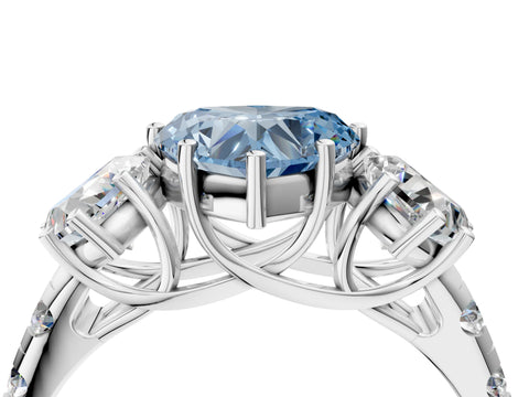 White gold Three-Stone Fancy Blue Heart Cut Diamond Pavé Band with Prong Setting_16