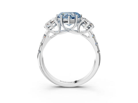 White gold Three-Stone Fancy Blue Heart Cut Diamond Pavé Band with Prong Setting_3