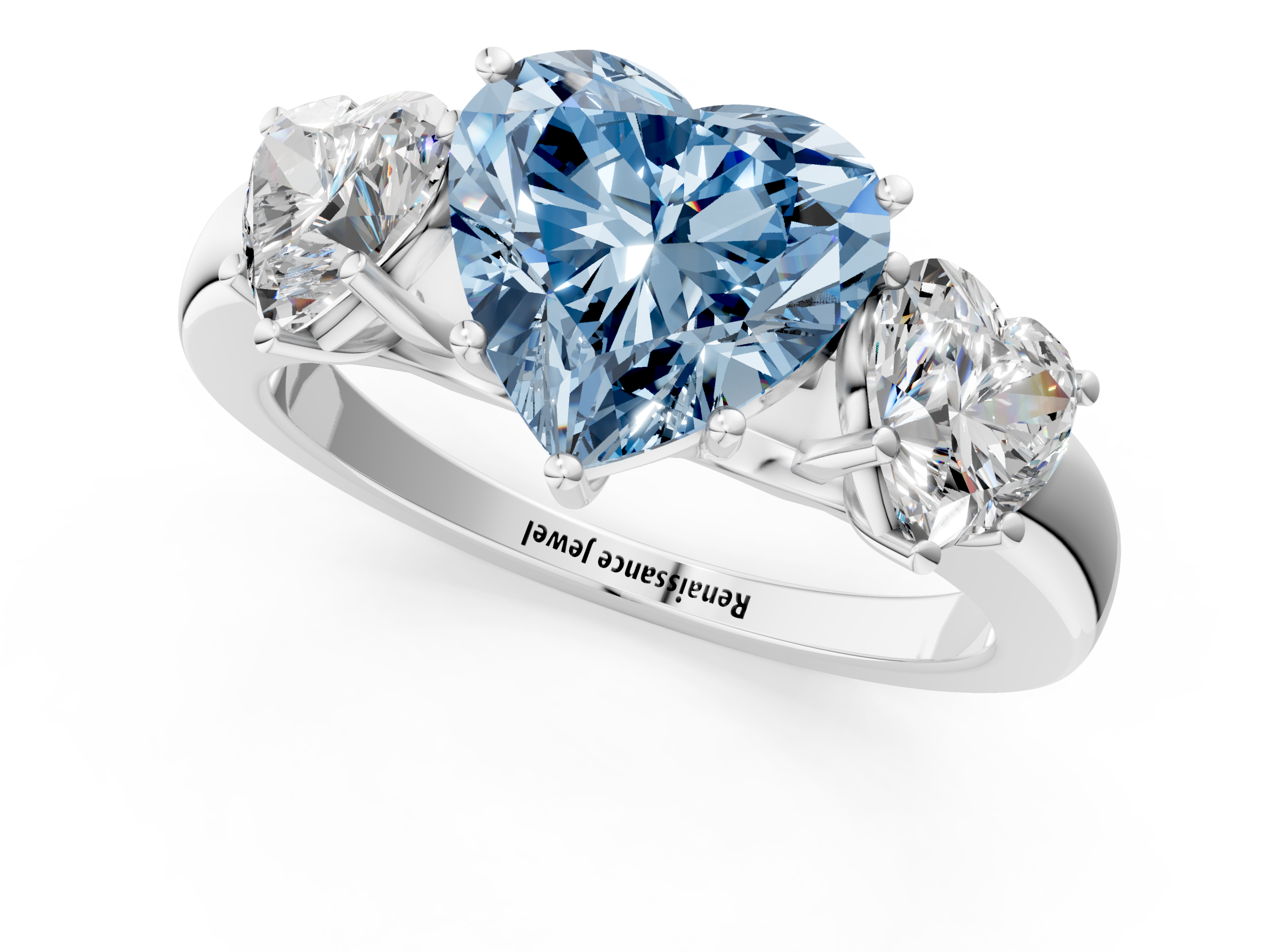 White gold Three-Stone Fancy Blue Heart  Cut Diamond Ring with Channel-Set Band and Four-Prong Setting_45