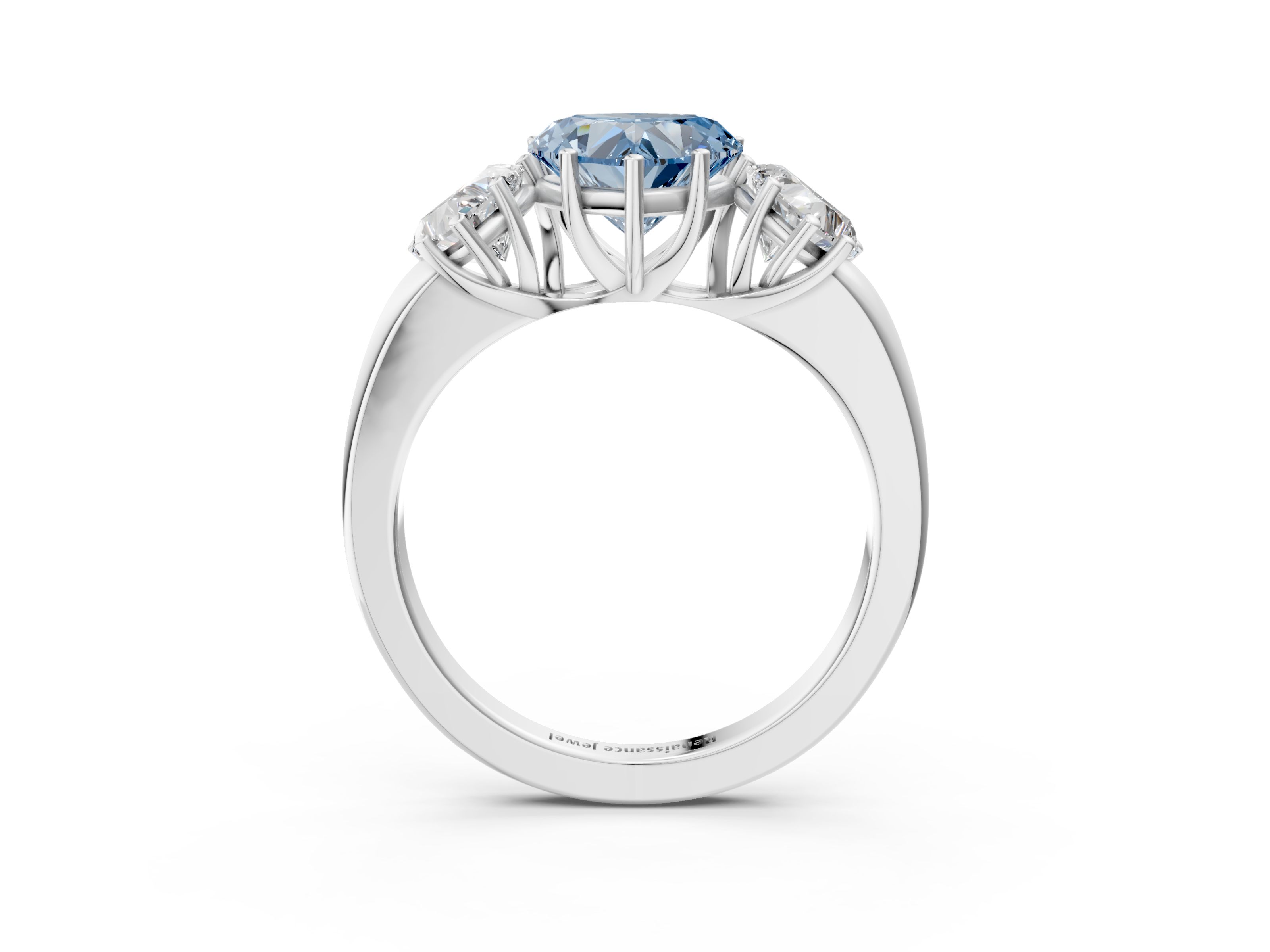 White gold Three-Stone Fancy Blue Heart  Cut Diamond Ring with Channel-Set Band and Four-Prong Setting_47