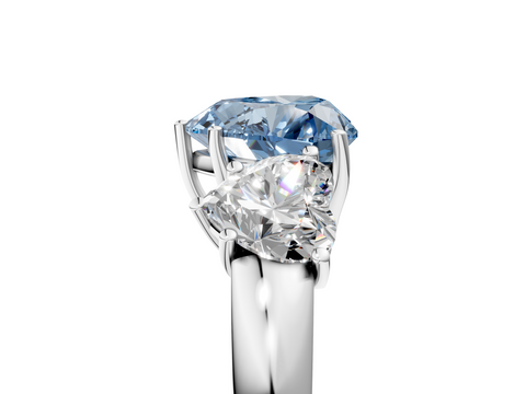 White gold Three-Stone Fancy Blue Heart  Cut Diamond Ring with Channel-Set Band and Four-Prong Setting_49