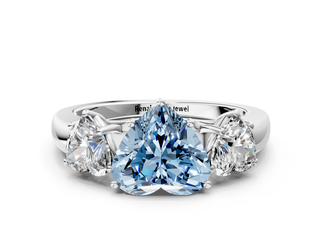White gold Three-Stone Fancy Blue Heart  Cut Diamond Ring with Channel-Set Band and Four-Prong Setting_61
