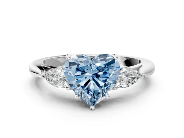 White gold Three-Stone Fancy Blue Heart Cut Diamond Ring with Pear  Side Stones in Four-Prong Setting