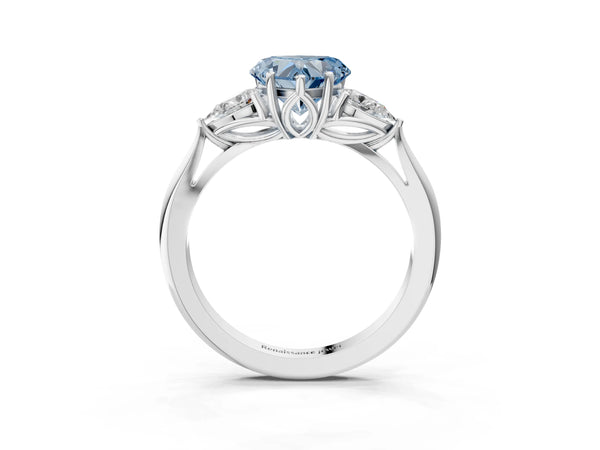 White gold Three-Stone Fancy Blue Heart Cut Diamond Ring with Pear  Side Stones in Four-Prong Setting