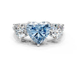 White gold Three-Stone Fancy Blue Heart Cut Diamond Ring with Round  Pavé Band and Prong Setting_149
