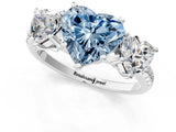 White gold Three-Stone Fancy Blue Heart Cut Diamond Ring with Round  Pavé Band and Prong Setting_150