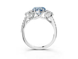 White gold Three-Stone Fancy Blue Heart Cut Diamond Ring with Round  Pavé Band and Prong Setting_152