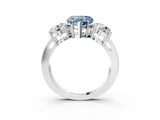 White gold Three-Stone Fancy Blue Heart Cut Diamond Ring with Round Side Stones, Classic Band, and Four-Prong Setting_3