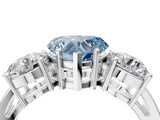 White gold Three-Stone Fancy Blue Heart Cut Diamond Ring with Round Side Stones, Classic Band, and Four-Prong Setting_4