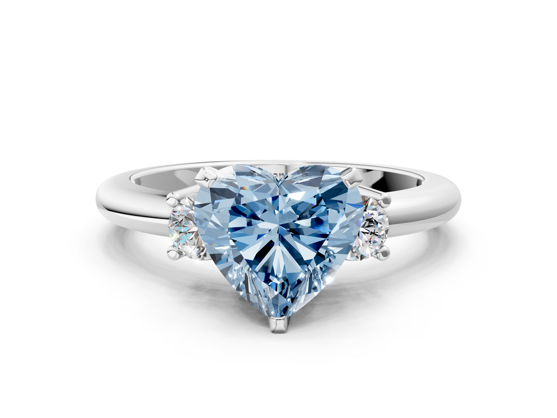 White gold Three-Stone Fancy Blue Heart  Cut Diamond Solitaire with Prong Setting and Classic Band_48