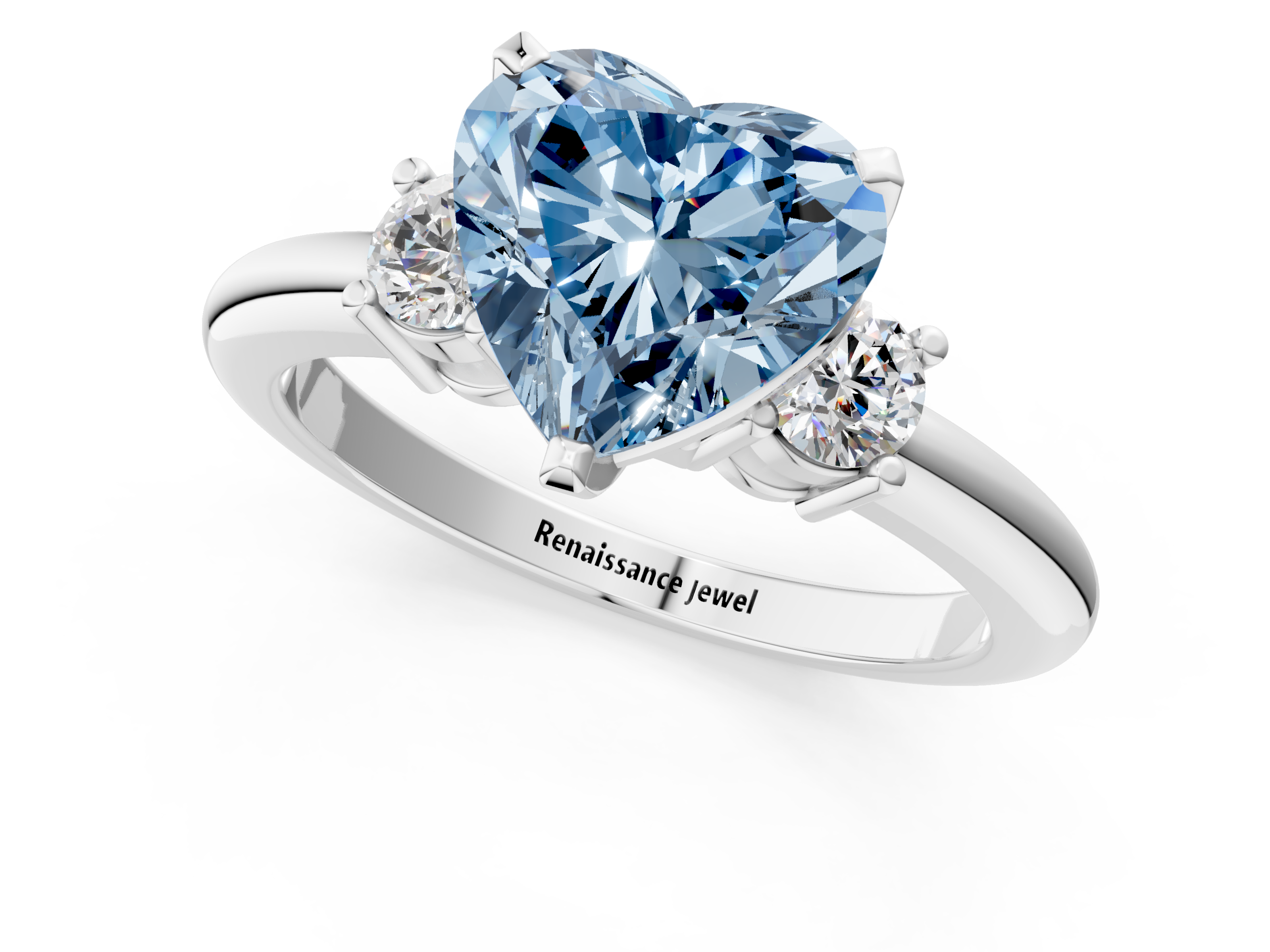 White gold Three-Stone Fancy Blue Heart  Cut Diamond Solitaire with Prong Setting and Classic Band_49