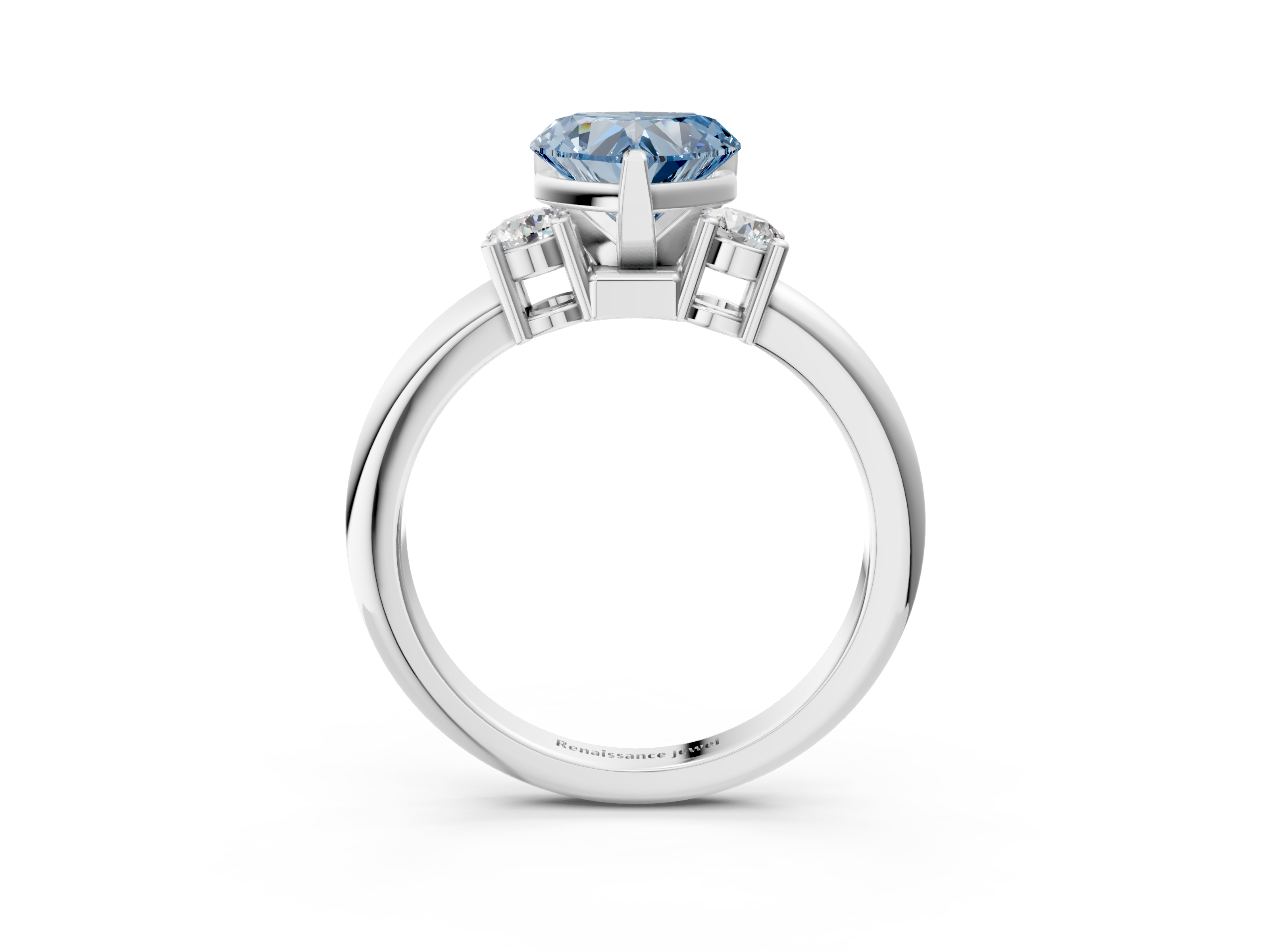White gold Three-Stone Fancy Blue Heart  Cut Diamond Solitaire with Prong Setting and Classic Band_51