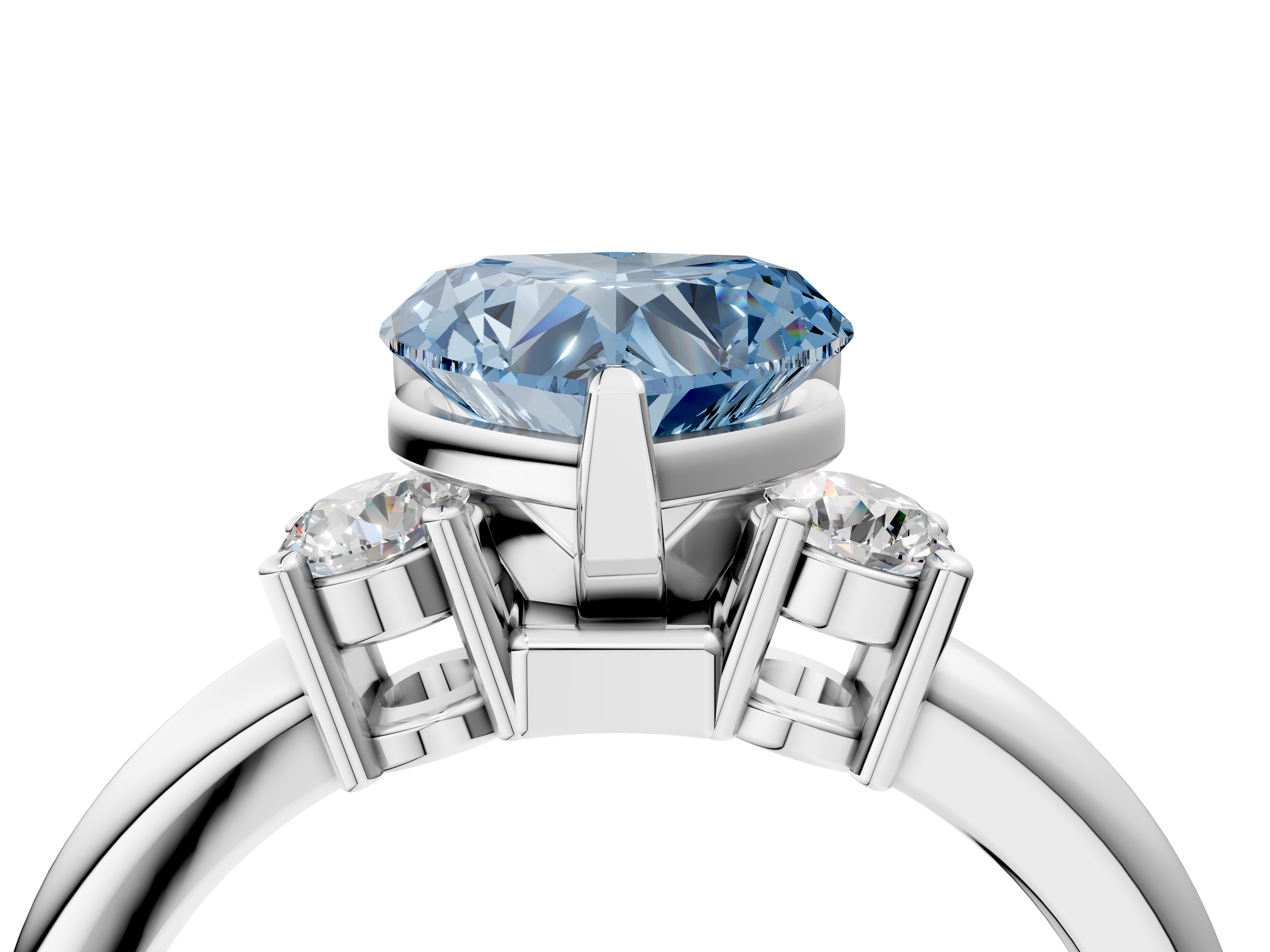 White gold Three-Stone Fancy Blue Heart  Cut Diamond Solitaire with Prong Setting and Classic Band_52