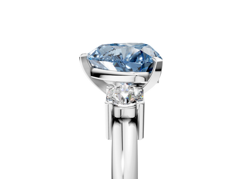 White gold Three-Stone Fancy Blue Heart  Cut Diamond Solitaire with Prong Setting and Classic Band_53