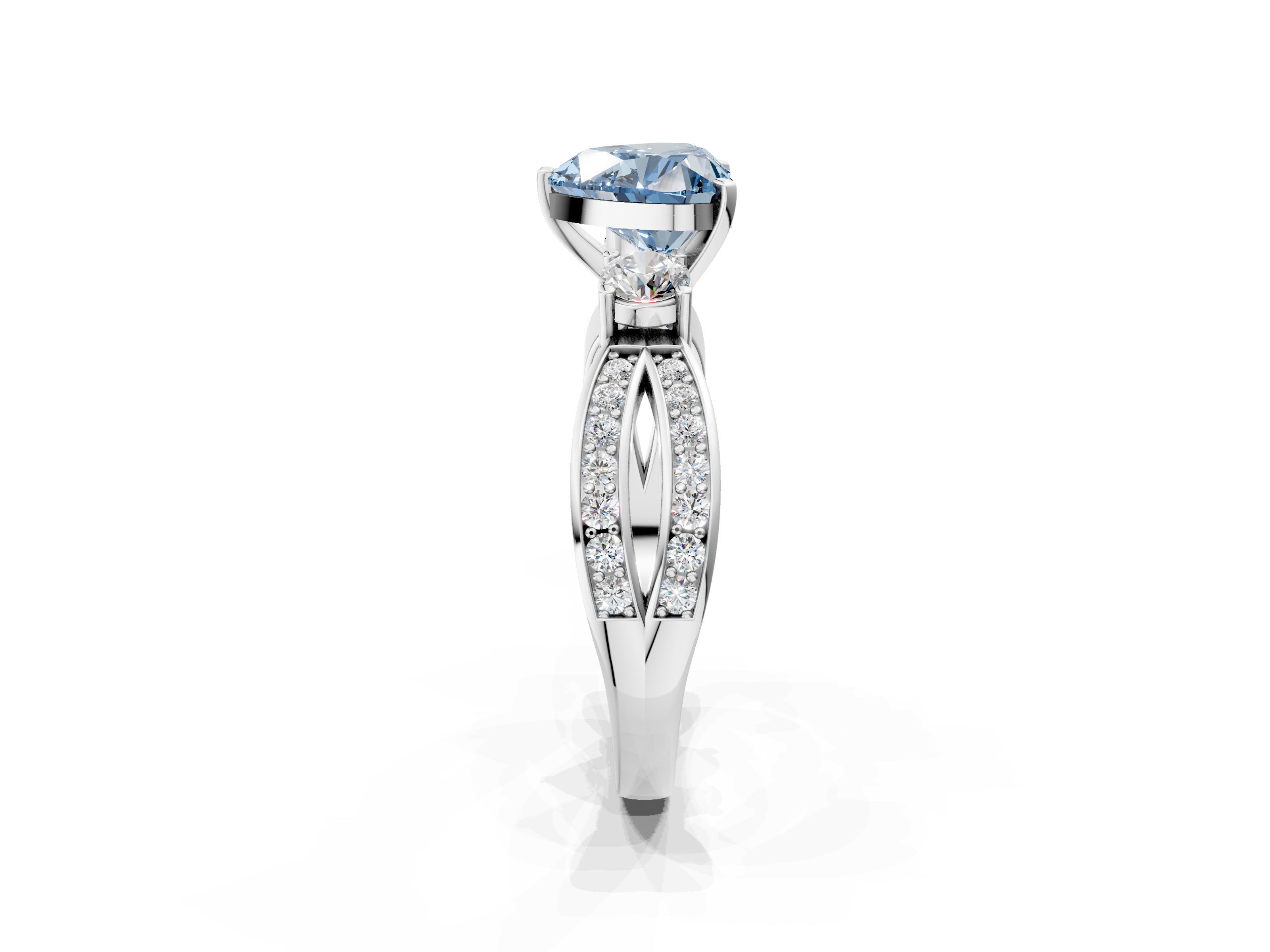 White gold Three-Stone Fancy Blue Heart  Cut Diamond Twist Band with Prong Setting_51