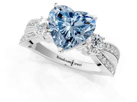 White gold Three-Stone Fancy Blue Heart  Cut Diamond Twist Band with Prong Setting_53