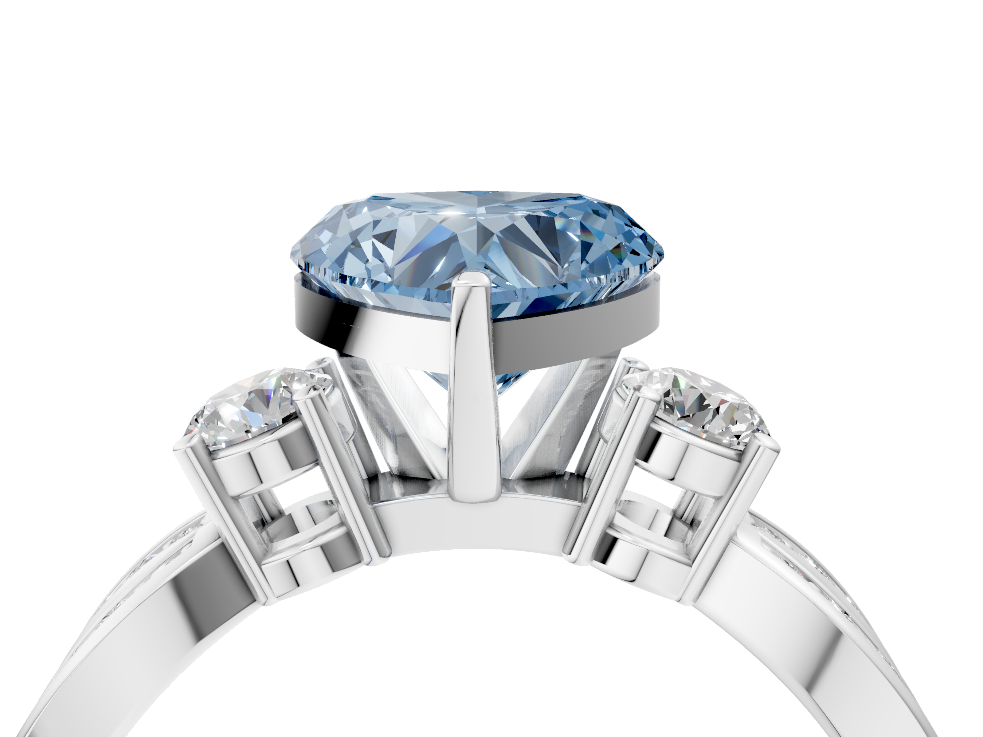 White gold Three-Stone Fancy Blue Heart  Cut Diamond Twist Band with Prong Setting_55