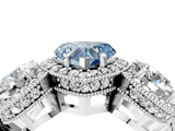 White gold Three-Stone Fancy Blue Heart Cut Halo Diamond Milgrain Band with Four-Prong Setting_4