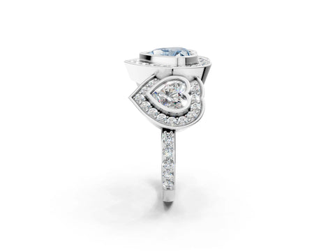 White gold Three-Stone Fancy Blue Heart Cut Halo Pavé Diamond Ring_2
