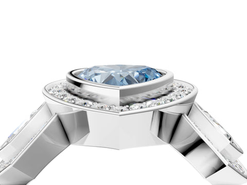 White gold Three-Stone Fancy Blue Heart Cut Halo Pavé Diamond Ring_4