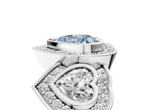 White gold Three-Stone Fancy Blue Heart Cut Halo Pavé Diamond Ring_5