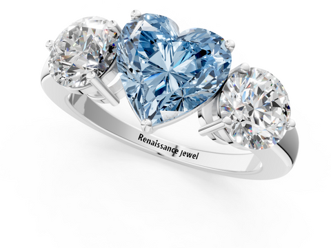 White gold Three-Stone Fancy Blue Heart  Cut Solitaire Ring with Prong Setting on a Classic Band_57