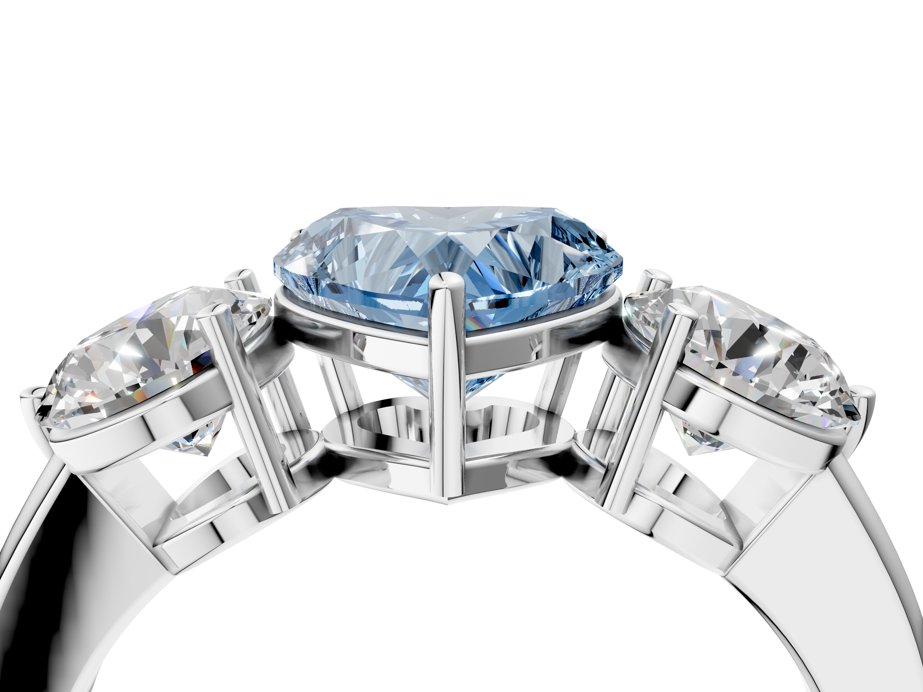 White gold Three-Stone Fancy Blue Heart  Cut Solitaire Ring with Prong Setting on a Classic Band_60