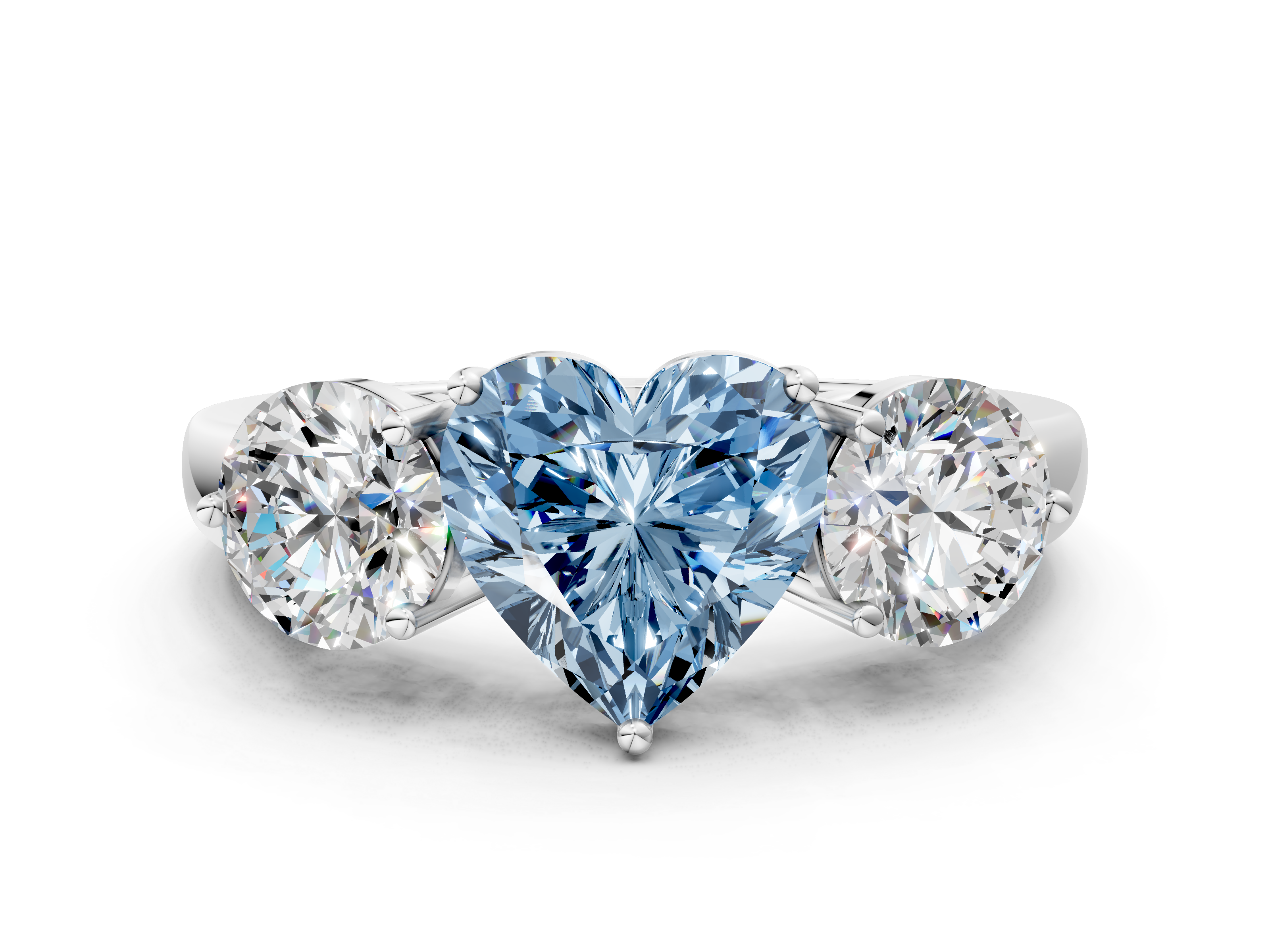 White gold Three-Stone Fancy Blue Heart  Cut Solitaire Ring with Prong Setting on a Classic Band_60