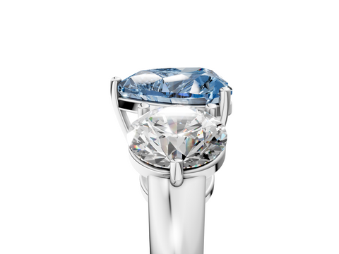 White gold Three-Stone Fancy Blue Heart  Cut Solitaire Ring with Prong Setting on a Classic Band_61