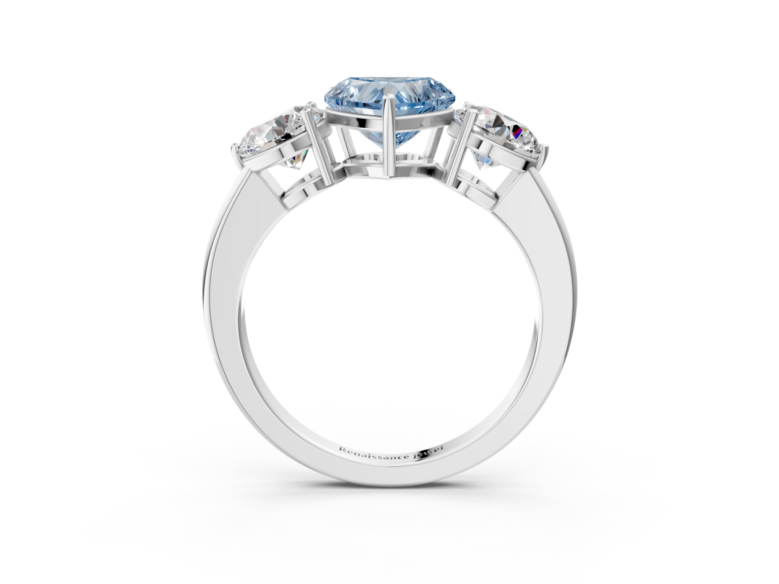 White gold Three-Stone Fancy Blue Heart  Cut Solitaire Ring with Prong Setting on a Classic Band_63