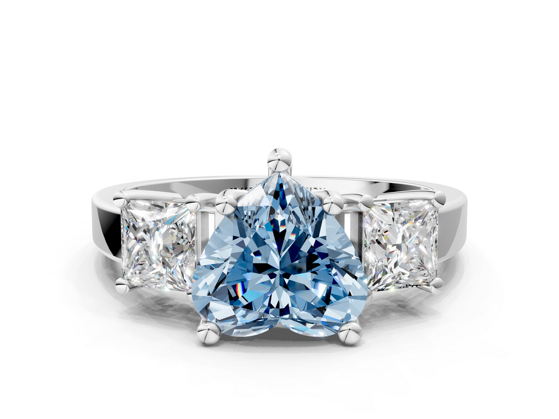 White gold Three-Stone Fancy Blue Heart  Cut Solitaire Ring with Prong Setting_3